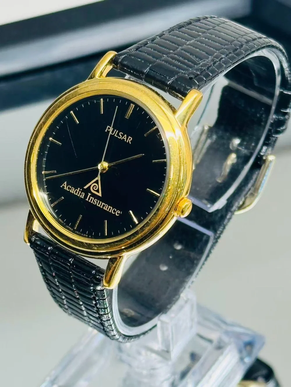Vintage Pulsar Quartz 33mm Gold Tone Acadia Insurance Men Watch New Battery Runs